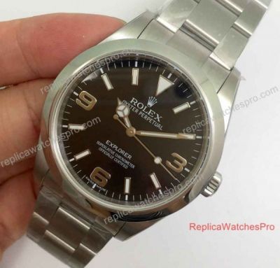 Rolex Replicas Explorer 39mm Mens Watch Stainless Steel Black Dial